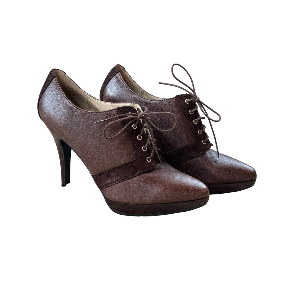 Michael Kors Oxford Heels Women 10 Brown Leather Suede Lace Up Platform Stiletto